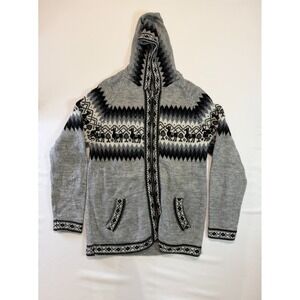 Vintage Alpaca Button Down Oversized Cardigan Hand Knit Made in Peru Gray